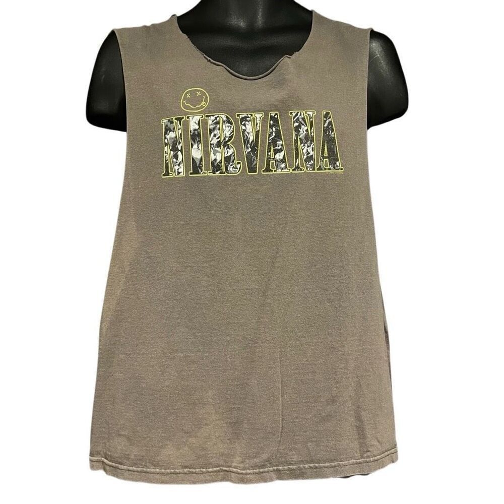 Nirvana Logo Gray & Yellow Cutoff Sleeves T-Shirt